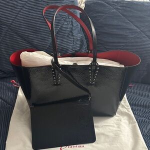 Christian Louboutin Glossy Black Tote with Red Interior